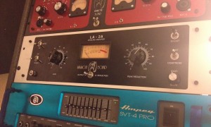 LA-2A, Custom Ampeg SVT-4 Pro, and Redd 47 British Preamps in the studio.